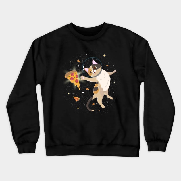 Space Cat Chasing Pizza Crewneck Sweatshirt by HamilcArt